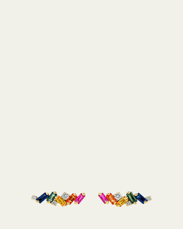 Diamond and Rainbow Sapphire ZigZag Earrings